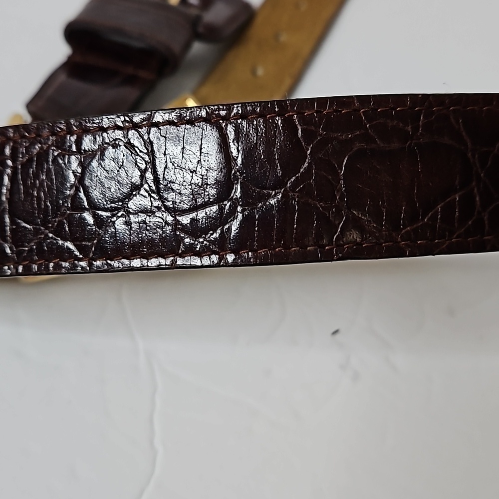 Italian Embossed Leather Belt size M Brown Brass accent hardware   Pre-owned - Picture 4 of 10